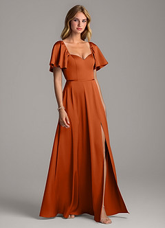 Azazie Chloe Vestidos de damas de honor Vestido de Naranja Quemada de Satén Elástico de Corte en A con Escote de Corazón image5