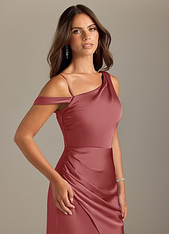 Azazie Madelyn Bridesmaid Dresses Antique Rose Mermaid One Shoulder Stretch Satin Convertible Dress image6
