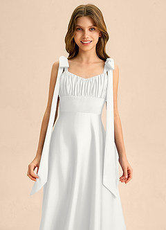 Azazie Halley Junior Linia A Ukłon Satyna elastyczna Długość podłogi Młodsza druhna Sukienka image6