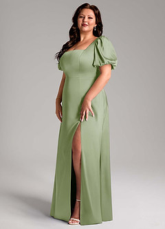 Azazie Fyona Vestidos de damas de honor Vestido de Salvia Polvorienta de Satén Elástico de Corte en A con Plisado image10