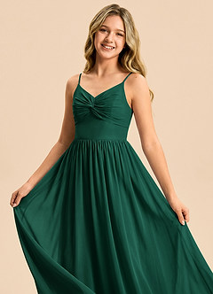 Azazie Zeya Junior Vestido Esmeralda de Gasa de Corte en A image1