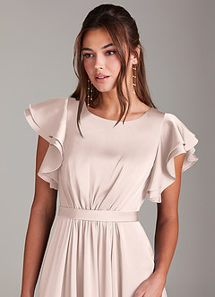 Azazie Daphne Modest Bridesmaid Dresses A-Line Ruched Stretch Satin Floor-Length Dress image5