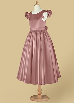 Azazie Violeta Blumenmädchenkleider Ballkleid Schleifen Matte Satin Kleid Altrosa image13