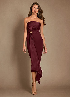 Azazie Dinanta Mother of the Bride Dresses Cabernet Column Pleated Chiffon Dress image2