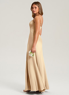 Azazie Lidia Bridesmaid Dresses Champagne Mermaid Side Slit Stretch Satin Dress image7