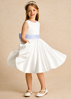 Azazie Sosie Flower Girl Dresses Ivory Lavender A-Line Pleated Matte Satin Dress image5