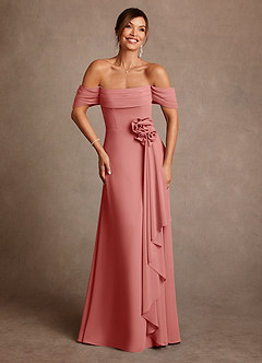 Azazie Amherst Abiti per la Madre della Sposa Abito A-Line in Chiffon a Spalla Scoperta Rosa Antica image1
