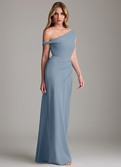 Azazie Emerson Probar vestidos en casa Vestido de Azul Polvoriento de Gasa de Corte Recto con Vestidos sin tirantes image5