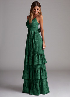 Azazie Nathalia Robes de demoiselle d'honneur Robe Trapèze en Blumen-Burnout Arc Vert Foncé image3