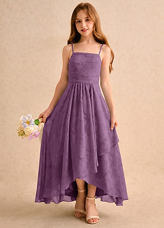 Azazie Twilight Girls Formal Sukienki dla dziewczynek sypiących kwiaty Litera A Plisowana Kwiatowe wypalenie Asymetryczny Sukienka image3