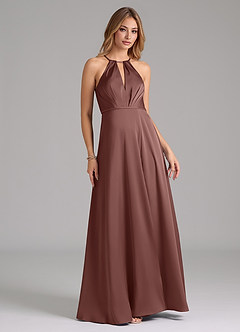 Azazie Evalleen Brautjungfernkleider A-Linie Plissee Stretch-Satin Kleid Espresso image3