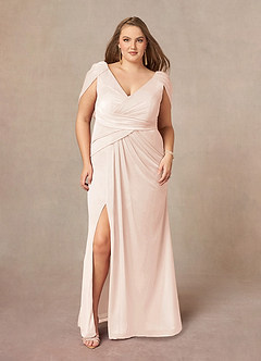 Azazie Luisa Mother of the Bride Dresses Blushing Pink Mermaid V-Neck Pleated Mesh Dress image7