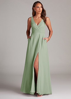 Azazie Nelly Bridesmaid Dresses Dusty Sage A-Line Pleated Chiffon Dress image2