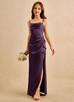 Azazie Bundt Girls Formal Flower Girl Klänningar Klä A-Line i Stretch Satin Plisserad image5