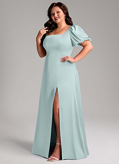 Azazie Fyona Bridesmaid Dresses Mist A-Line Pleated Stretch Satin Dress image12