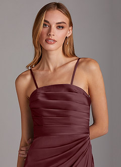 Azazie Lexie Bridesmaid Dresses Sangria Sheath Strapless Stretch Satin Convertible Dress image2