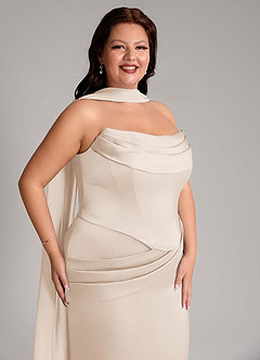 Azazie Sorrel Bridesmaid Dresses White Alabaster Mermaid Strapless Stretch Satin Convertible Dress image13