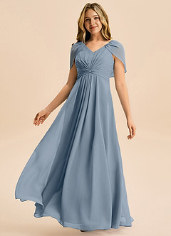 Azazie Emma Junior Robe Trapèze en Mousseline de soie Plissée Violet Crépusculaire image4