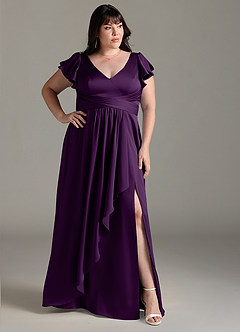 Azazie Omari Bridesmaid Dresses Grape A-Line Stretch Satin Dress image9