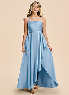 Azazie Naveah Junior A-Linie Gestreift Stretch-Satin Kleid Puderblau image4