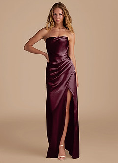 Azazie Leonis Bridesmaid Dresses Cabernet Mermaid Pleated Metallic Satin Convertible Dress image1