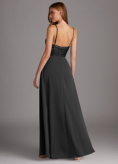 Azazie Jenna Bridesmaid Dresses Black A-Line Pleated Stretch Satin Dress image4