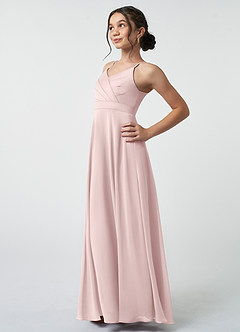 Azazie Avelina Junior Blushing Pink A-Line Pleated Chiffon Dress image4