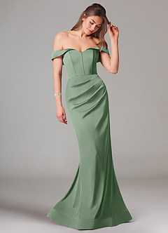Azazie Everly Vestidos de damas de honor Vestido de Matcha de Satén Elástico de Corte Sirena Convertible con Vestidos sin tirantes image6