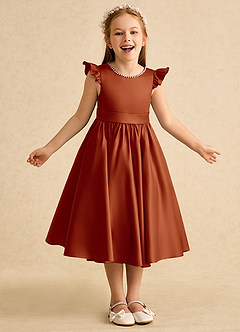 Azazie Dumpling Flower Girl Dresses Paprika A-Line Bow Matte Satin Dress image2