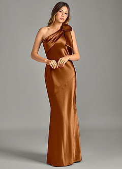 Azazie Yuanna 신부 들러리 드레스 인어 한쪽 어깨 메탈릭 새틴 바닥 길이 드레스 image3