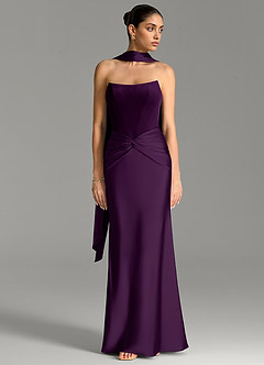 Azazie Eva Bridesmaid Dresses Grape Mermaid Pleated Stretch Satin Dress image4