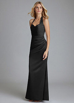 Azazie Minnow Abiti da Damigella Abito Sirena in Raso Elasticizzato Scollo a Cuore Nero image5