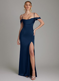Azazie Nira Bridesmaid Dresses Dark Navy Mermaid Corset Stretch Satin Dress image4