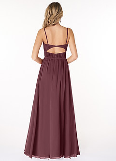 Azazie Yanelie Abiti da Damigella Abito A-Line in Chiffon con Scollo a U a Pieghe Sangria image3