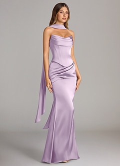 Azazie Sorrel Vestidos de damas de honor Vestido de Lila Esmerilada de Satén Elástico de Corte Sirena Convertible con Sin tirantes image3