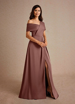 Azazie Milton Mother of the Bride Dresses Espresso A-Line Pleated Stretch Satin Dress image6
