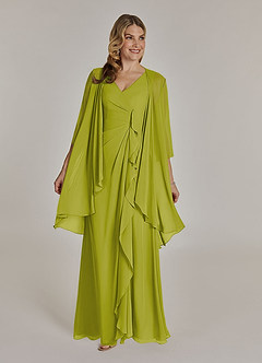 Azazie Manuella Mère de la mariée Robes Robe Trapèze en Mousseline de soie Col V plissé Citronnelle image3