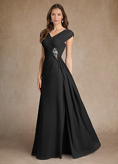 Azazie Bronson Mother of the Bride Dresses Black A-Line Pleated Chiffon Dress image2