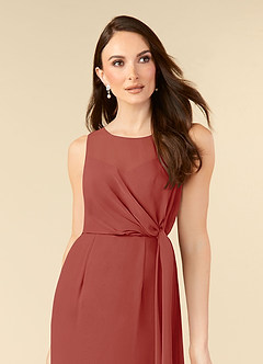 Azazie Marchioness Mother of the Bride Dresses Terracotta A-Line Scoop Pleated Chiffon Dress image5