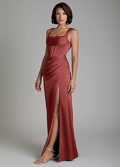 Azazie Amora Bridesmaid Dresses Terracotta Mermaid Corset Stretch Satin Dress image6