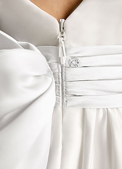 Azazie Sosie Flower Girl Dresses Ivory White A-Line Pleated Matte Satin Dress image6
