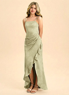 Azazie Buzzy Junior Formal Robe Sirène en Blumen-Burnout Rayé Feuille De Céladon à Fleurs image1