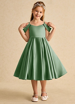 Azazie Favia Jurken voor bloemenmeisjes A-Lijn Jurk van Mat Satijn Off the Shoulder Matcha image4