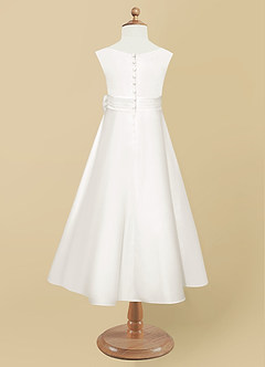 Azazie Lindy Flower Girl Dresses Ivory A-Line Pleated Matte Satin Dress image11