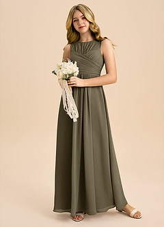 Azazie Skyla Junior A-Linie Plissee Chiffon Kleid Weidengrün image5