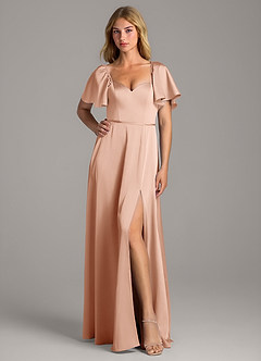 Azazie Chloe Brautjungfernkleider A-Linie Herzausschnitt Stretch-Satin Kleid Roségold image1