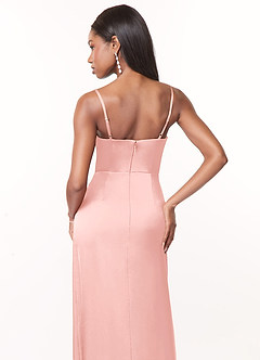 Azazie Maci Bridesmaid Dresses Powder Pink A-Line V-Neck Pleated Stretch Satin Dress image4