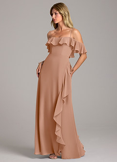Azazie Aubrie Jurken voor bruidsmeisjes Jurk van Chiffon met A-Lijn Off the Shoulder Champagne Roos image3