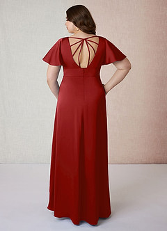 Azazie Lani Brautjungfernkleider A-Linie Volantärmel Stretch-Satin Kleid Granatapfelrot image8