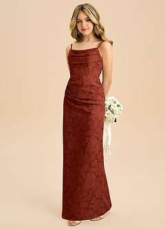 Azazie Mai Junior Etui Plissee Blumen-Burnout Kleid Terrakotta image1